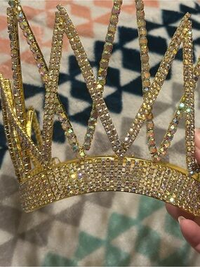 Gold Rhinestone Crown Tiara - Sparkling Pageant Headpiece